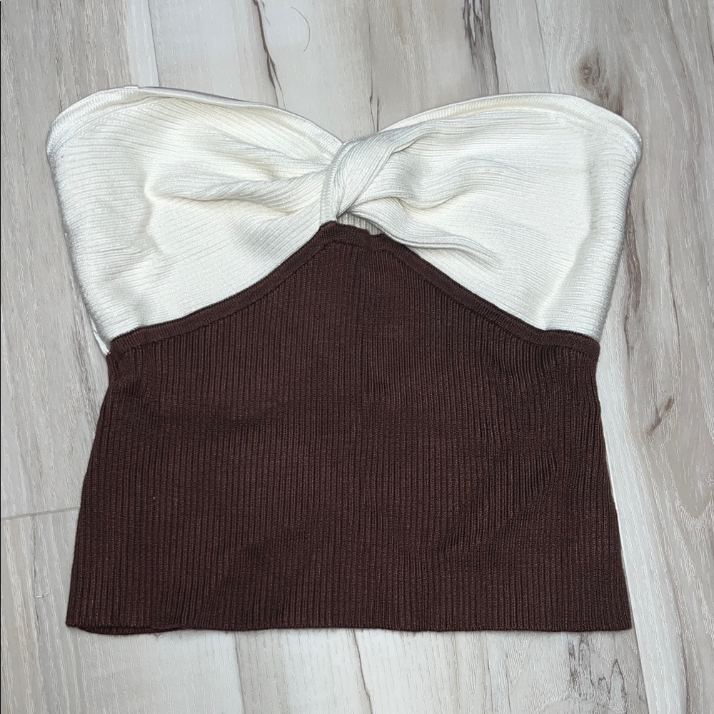 Abercrombie & Fitch Cream and Brown Strapless Crop Top